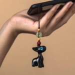 Buddha Stones Green Sandalwood Ebony Wood Mini Deer Positive Peace Buckle Key Chain Phone Hanging Decoration Key Chain BS Ebony Wood Phone Hanging Decoration Blue Eyes