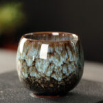 Buddha Stones Simple Multicolored Kiln Change Chinese Jianzhan Ceramic Teacup Kung Fu Tea Cup 110ml Jian Zhan Tea Cup BS Cyan 6.5cm*6cm*110ml