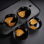 Buddha Stones Gold Maple Leaf Chinese Jianzhan Ceramic Teacup Tenmoku Kung Fu Tea Cup Bowl Jian Zhan Tea Cup BS 1