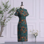 Buddha Stones Retro Flower Lotus Peony Feather Print Qipao Dress Women's Cheongsam Dress Cheongsam Dresses BS 1