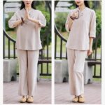 Buddha Stones 2Pcs Shirt Top Pants Meditation Zen Tai Chi Cotton Linen Clothing Women's Set Women's Meditation Cloth BS 10