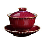 Buddha Stones Retro Glaze Kiln Change Ceramic Gaiwan Sancai Teacup Kung Fu Tea Cup And Saucer With Lid Cup BS 6