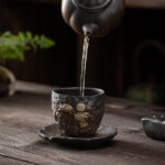 Buddha Stones Vintage Lotus Flower Ceramic Cup Mat Pad Tea Cup Coaster Kung Fu Tea Mat Cup Mat BS 7