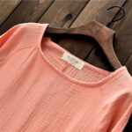 Buddha Stones Simple Midi Dress Cotton Linen Zen Tunic Dress With Pockets Midi Dress BS 17