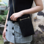Buddha Stones Small Maple Leaf Persimmon Metal Chain Crossbody Bag Shoulder Bag Cellphone Bag Handbags BS Black 20*12*4cm
