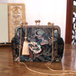Buddha Stones Vintage Flower Butterfly Crane Sea Waves Metal Chain Crossbody Bag Shoulder Bag Handbag Handbags BS 1