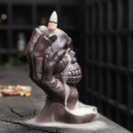 Buddha Stones Halloween Skull With Ghost Hand Purple Clay Spiritual Incense Burner Decoration Incense Burner BS 4