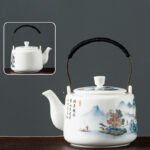 Buddha Stones Vintage Dragon Mountain Fisherman Landscape White Porcelain Ceramic Kung Fu Teapot Teapot BS Night Mooring on the Maple Bridge 15.3cm*10.6cm*600ml