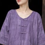 Buddha Stones Handmade Tie Dye Ramie Linen Frog-Button Midi Dress Wide Leg Pants With Pockets Midi Dress&Wide Leg Pants BS 10