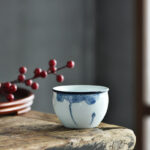 Buddha Stones Koi Fish Lotus Flower Leaf Mountains Tree Ceramic Teacup Kung Fu Tea Cup 130ml Cup BS Lotus Leaf 7.7cm*5.1cm*130ml