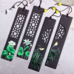 Buddha Stones Green Lotus Bamboo Oriole Ebony Wood Bookmarks With Gift Box Bookmarks BS main