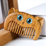 Buddha Stones Simple Cat Pattern Green Sandalwood Cure Portable Comb Comb BS 1