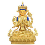 Buddha Stones Chenrezig Four-armed Avalokitesvara Protection Copper Gold Plated Statue Decoration Decorations BS main