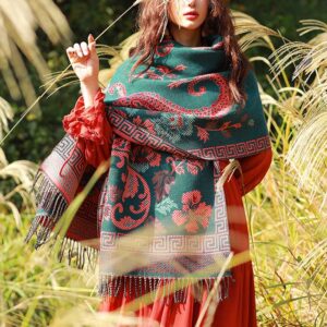 Buddha Stones Tibetan Flowers Leaves Pattern Design Shawl Cozy Travel Scarf Wrap Tibetan Shawl BS Green