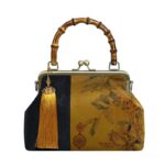 Buddha Stones Leaves Bird Branches Persimmon Flowers Bamboo Handles Handbag Handbags BS 11