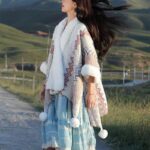 Buddha Stones Tibetan Multicolored Wavy Lines Knitted Striped Shawl Coat Winter Cozy Travel Scarf Wrap Tibetan Shawl BS 26