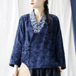 Buddha Stones Flower Jacquard V-Neck Long Sleeve Jacket 29