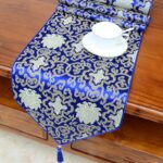 Buddha Stones Prayer Altar Flower Vajra Dragon Pattern Tibetan Auspicious Symbols Tassels Jacquard Table Runner Prayer Altar BS Blue Flower 200*33cm