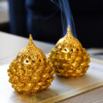 Buddha Stones Gold Pine Cone Pattern Spiritual Rituals Mini Incense Burner Home Tabletop Decor Incense Burner BS 18