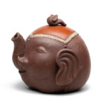 Buddha Stones Cute Elephant Auspicious Clouds Purple Clay Ceramic Teapot Teapot BS 9