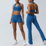 Buddha Stones 2Pcs Workout Sleeveless Backless Top Shorts Flared Pants Sports Fitness Yoga Outfit Set 2-Piece Outfit BS main