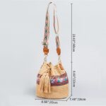 Buddha Stones Beach Geometry Straw Woven Bucket Tassels Crossbody Bag Shoulder Bag Crossbody Bag BS 9