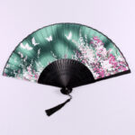 Buddha Stones Butterfly Flowers Handheld Silk Bamboo Folding Fan