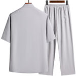 Buddha Stones Fu Character Tang Suit Hanfu Traditional Uniform Short Sleeve Top Pants Clothing Men's Set Men's Meditation Cloth BS 5