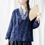 Buddha Stones Flower Jacquard V-Neck Long Sleeve Jacket 20