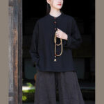 Buddha Stones Solid Color Loose Button Blouse Long Sleeve Shirt Top Long Sleeve Shirt BS 35