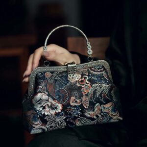 Buddha Stones Butterfly Flowers Metal Handle Handbag Handbags BS Butterfly 22*13*6cm