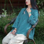 Buddha Stones Ramie Linen Loose Blouse Women Long Sleeve Shirt Chinese Hanfu Top Long Sleeve Shirt BS 24