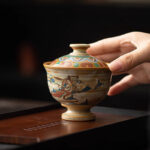 Buddha Stones Dunhuang Flying Apsaras Ceramic Gaiwan Sancai Teacup Kung Fu Tea Cup With Lid Cup BS 2