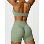 Buddha Stones Gym Sports Yoga Backless Bra Crop Tank Top Shorts 2-Piece Outfit BS 34