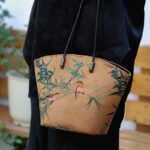 Buddha Stones Vintage Bamboo Magpie Peony Butterfly Large Capacity Shoulder Bag Handbag Shoulder Bag BS 2