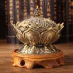 Buddha Stones Tibetan Lotus Shaped Purify Incense Burner Incense Burner BS Bronze