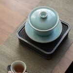 Buddha Stones Retro Green Ice Glaze Ceramic Gaiwan Sancai Teacup Kung Fu Tea Cup And Saucer With Lid Cup BS 7