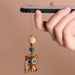 Buddha Stones Green Sandalwood Lucky Cat Koi Fish Cure Key Chain Phone Hanging Decoration Key Chain BS 20