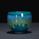 Buddha Stones Chinese Jianzhan Glaze Kiln Change Ceramic Teacup Tenmoku Kung Fu Tea Cup Jian Zhan Tea Cup BS Green 7.2cm*6cm*140ml