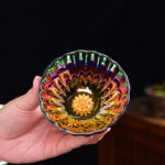 Buddha Stones Lotus Peacock Gold Inlaid Multicolored Chinese Jianzhan Ceramic Teacup Kung Fu Tea Cup Jian Zhan Tea Cup BS 4