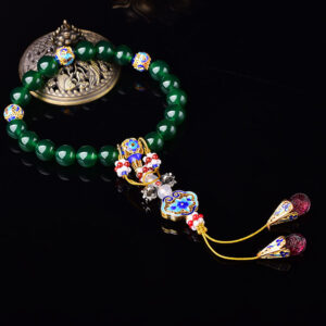 Buddha Stones Natural Green Agate Wrist Mala Success Charm Pocket Mala Car Decoration Wrist Mala&Decorations BS 14mm