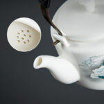 Buddha Stones Vintage Dragon Mountain Fisherman Landscape White Porcelain Ceramic Kung Fu Teapot Teapot BS 6
