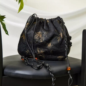 Buddha Stones Yellow Bamboo Leaves Pattern Acetate Crossbody Bag Shoulder Bag Crossbody Bag BS Bamboo Leaves 23.2*28*9cm