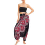 Buddha Stones Two Style Wear Sunflower Loose Smocked Harem Trousers Jumpsuit High Waist Pants Harem Pants BS 1