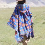 Buddha Stones Tibetan Shawl Triangle Pattern Hooded Cloak Winter Cozy Travel Scarf Wrap Tibetan Shawl BS 2