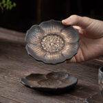 Buddha Stones Vintage Lotus Flower Ceramic Cup Mat Pad Tea Cup Coaster Kung Fu Tea Mat Cup Mat BS 2