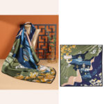 Buddha Stones Pastoral Scene Hot Air Balloon Spring Blossom 100% Mulberry Silk Neck Hair Scarf Silk Shawl BS Navy Blue Hot Air Balloon