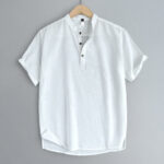 Buddha Stones Solid Color Men Short Sleeve Button Linen Shirt Men's Shirts BS 19
