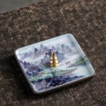 Buddha Stones Mountain Lake Flower Leaf Healing Ceramic Plate Tray Stick Incense Burner Decoration Incense Burner BS Mountain Lake 10.2*10.2*1.2cm