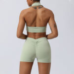 Buddha Stones 2Pcs Workout Sleeveless Backless Top Shorts Flared Pants Sports Fitness Yoga Outfit Set 2-Piece Outfit BS 10